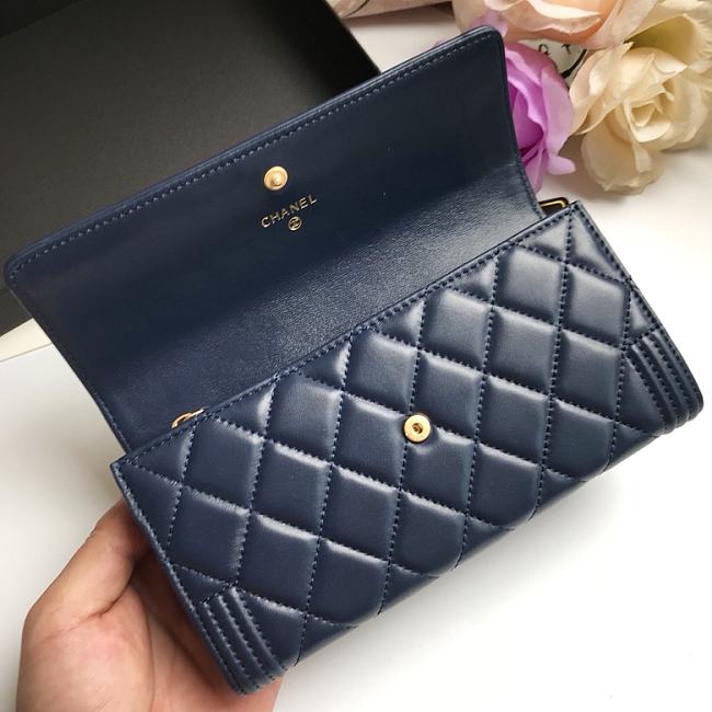 Ch**el long wallet smooth leather navy a80286 19 x 10.5 x 3 cm