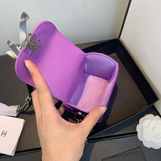 Ch**el mini quilted leather crossbody bag purple as1169 19 x 12 x 9 cm