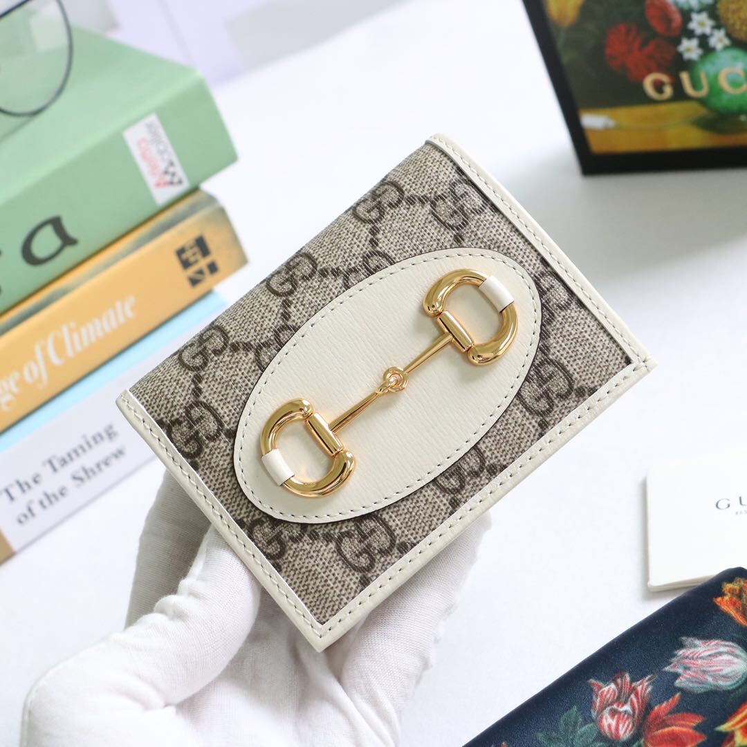 Gvc*1 horsebit 1955 card case wallet canvas white ‎621887 11 x 8.5 x 3 cm