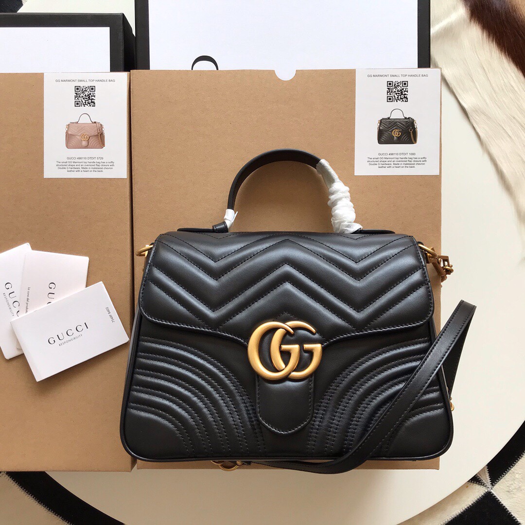 Gvc*1 gg marmont small top handle bag black 27 x 19 x 10.5 cm