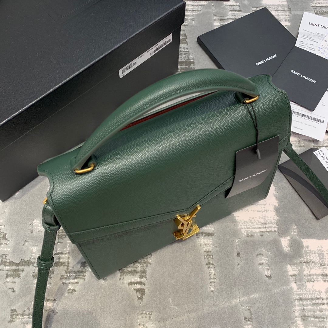 Y51 cassandra medium top handle bag grained leather green 623931 24.5 x 20 x 11.5 cm