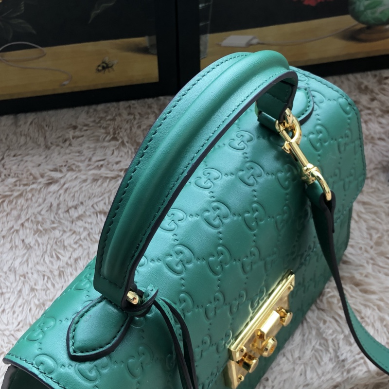 Gvc*1 padlock small top handle bag signature leather green 453188 28 x 19 x 11 cm