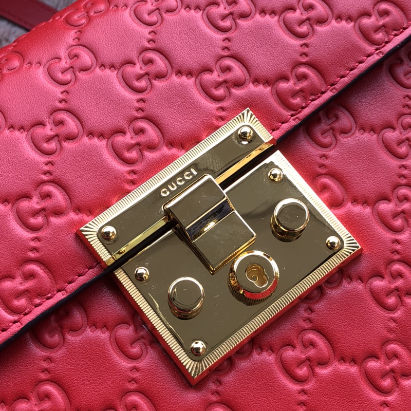 Gvc*1 padlock small top handle bag signature leather red 453188 28 x 19 x 11 cm