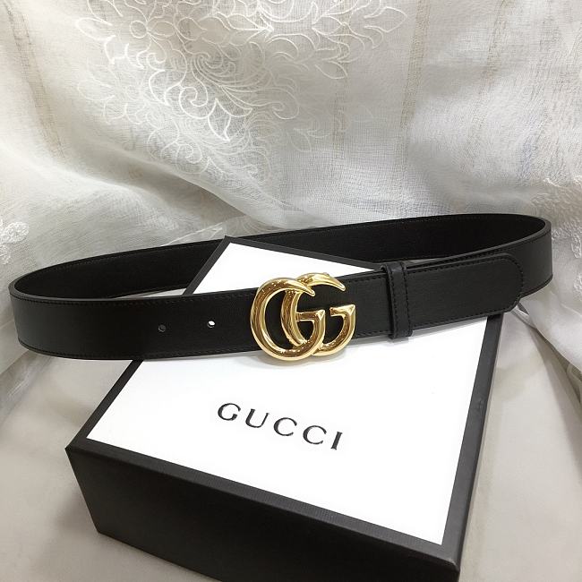 GG Marmont Leather Belt With Shiny Buckle Black 3 cm