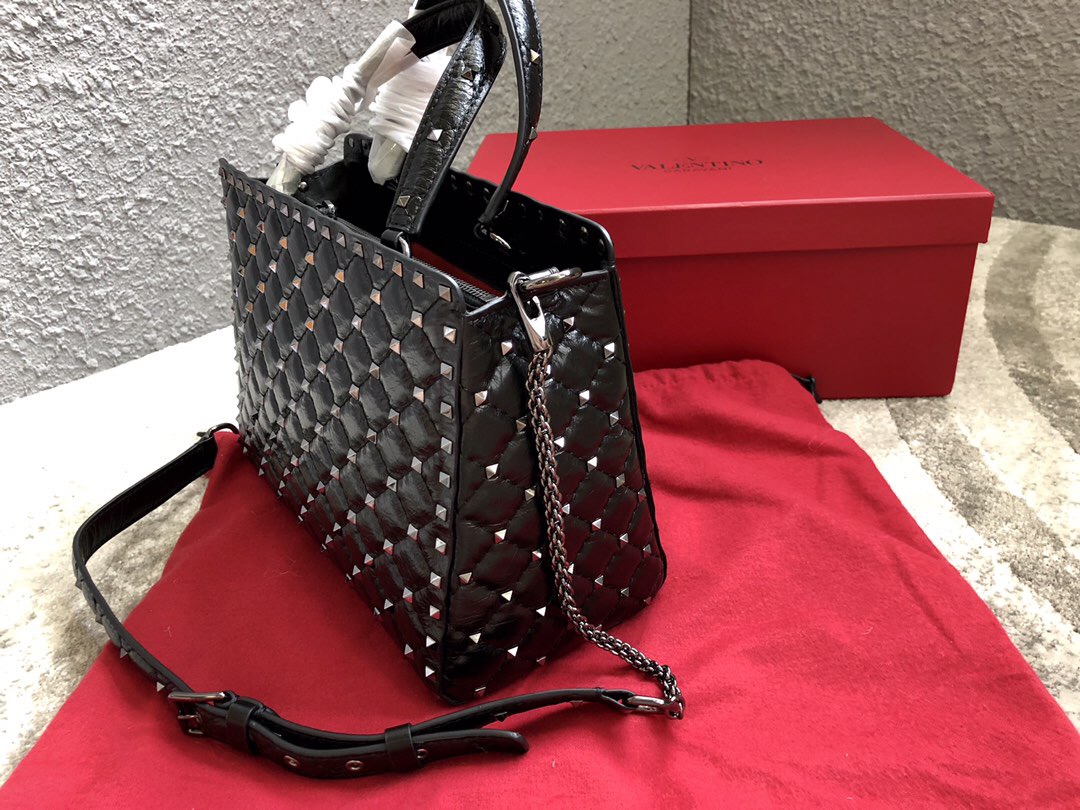 Va1e*ntin0 garavani rockstud spike tote bag full black 26 x 13 x 20 cm
