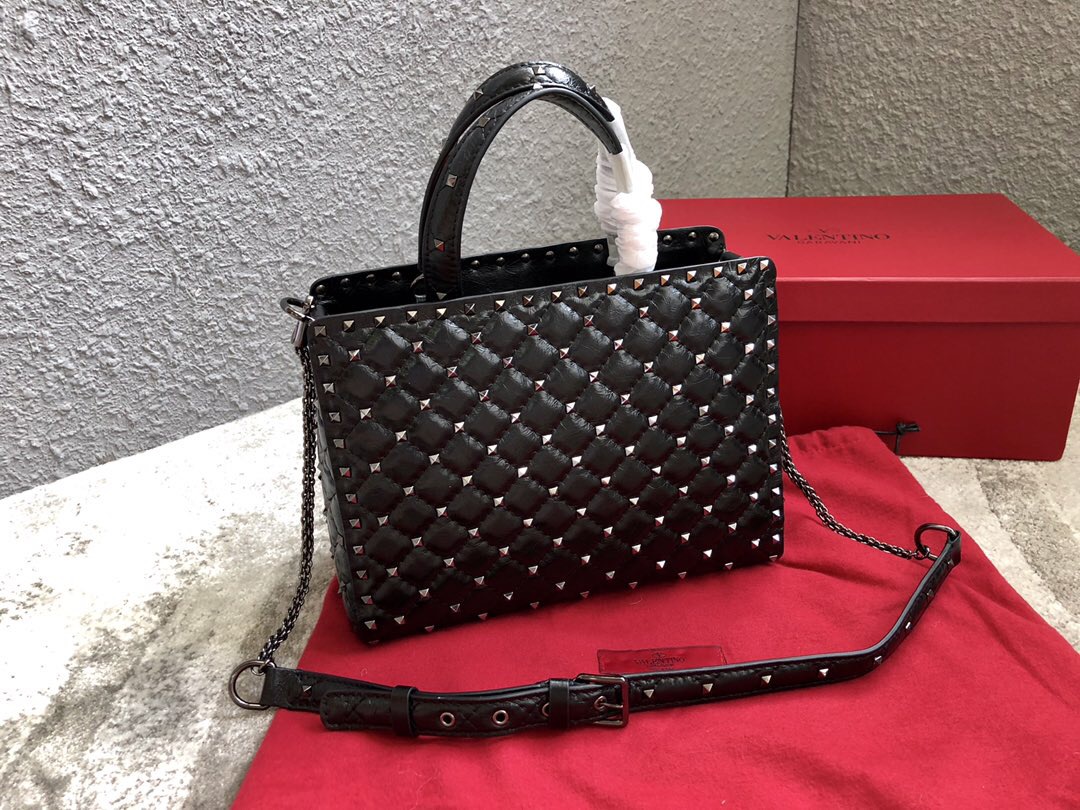Va1e*ntin0 garavani rockstud spike tote bag full black 26 x 13 x 20 cm