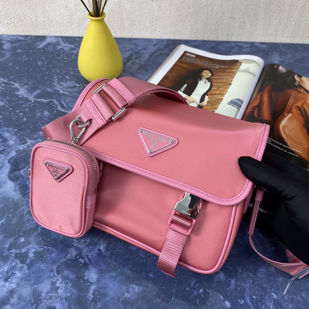 Pra*a re-nylon/saffiano leather shoulder bag pink 2vd034 16 x 22 x 8.5 cm