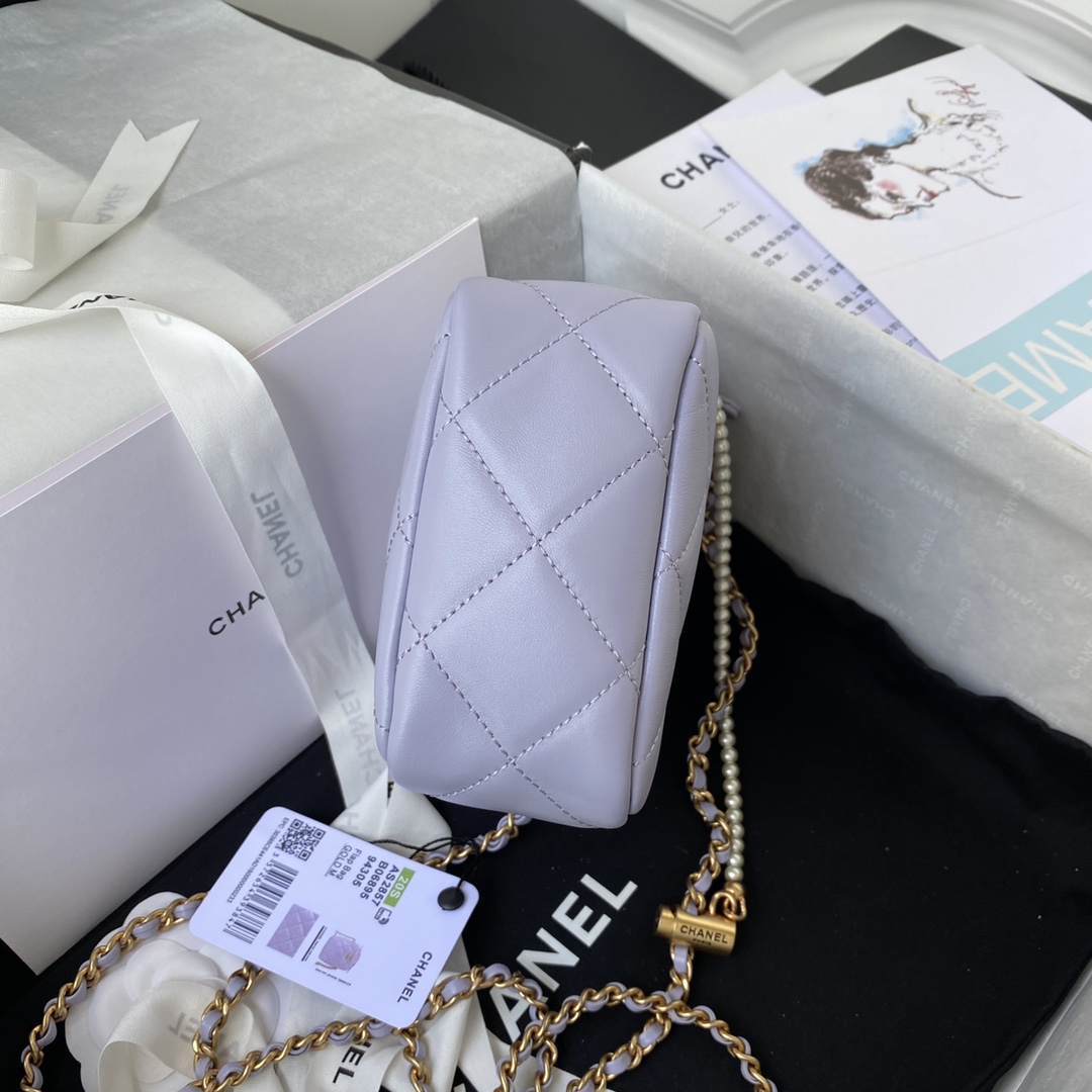 Ch**el mini camera case leather light purple as2857 16 x 12 x 6 cm