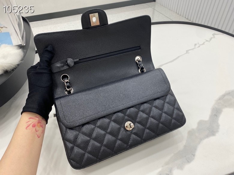 Ch**el flap bag caviar leather gold chain black a1113 30cm