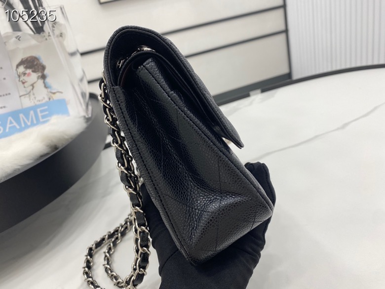 Ch**el flap bag caviar leather gold chain black a1113 30cm