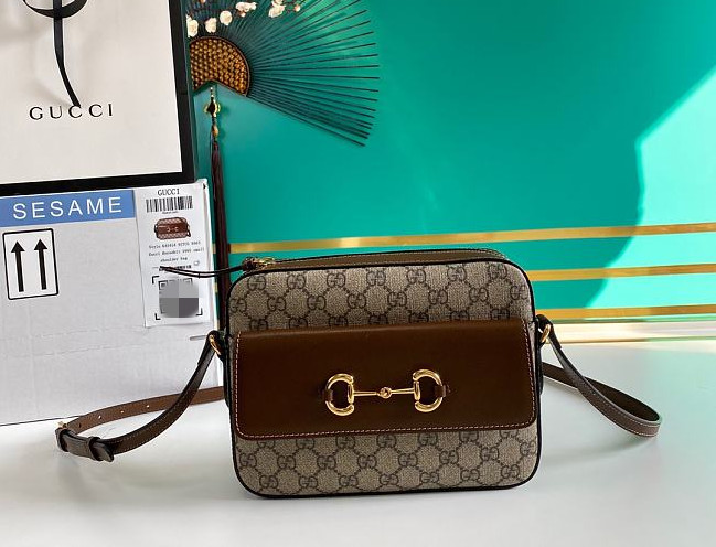 Gvc*1 horsebit 1955 small shoulder bag beige and ebony 645454 22.5 x 17 x 6.5 cm