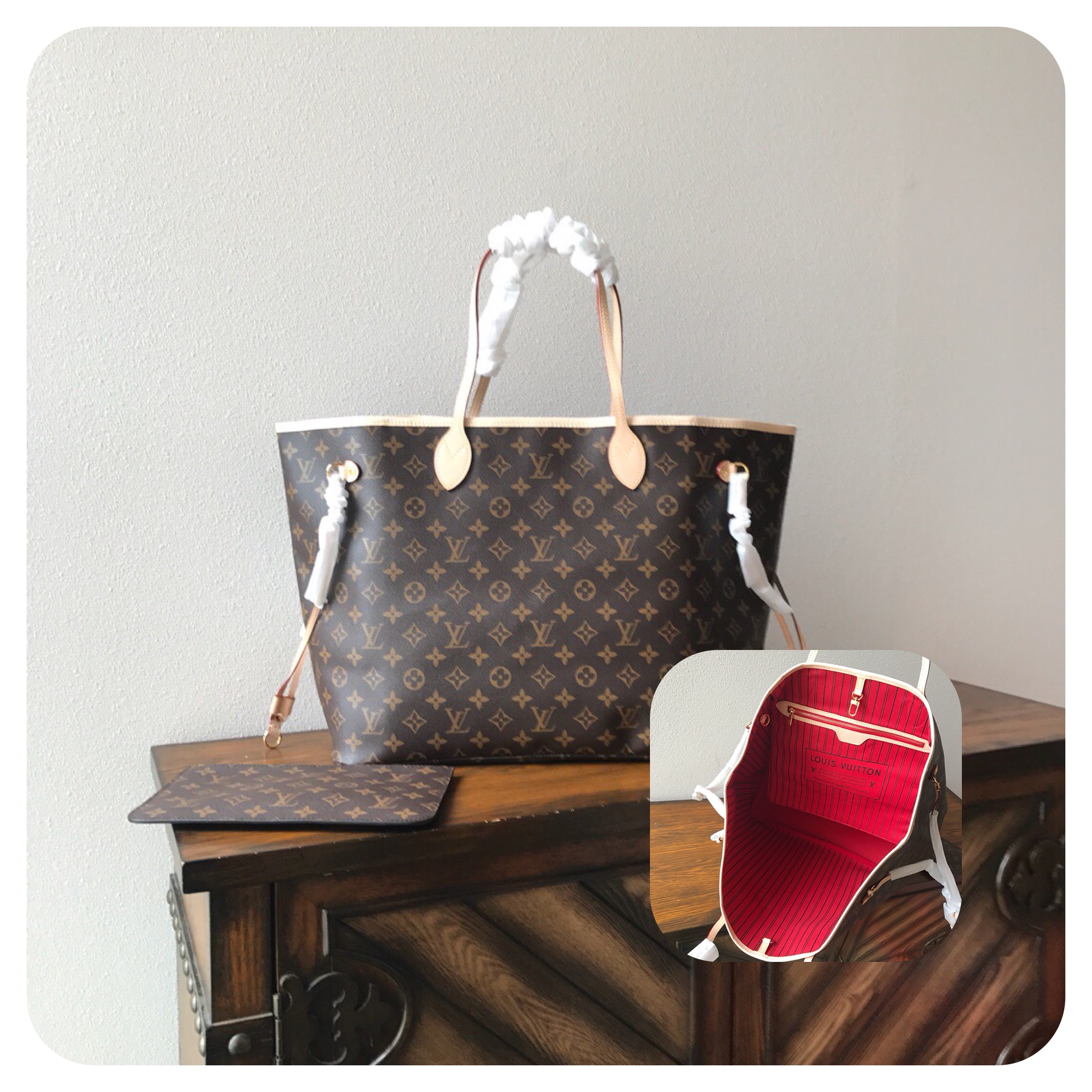 LV Neverfull shopping GM bag black check powder 40CM m41148