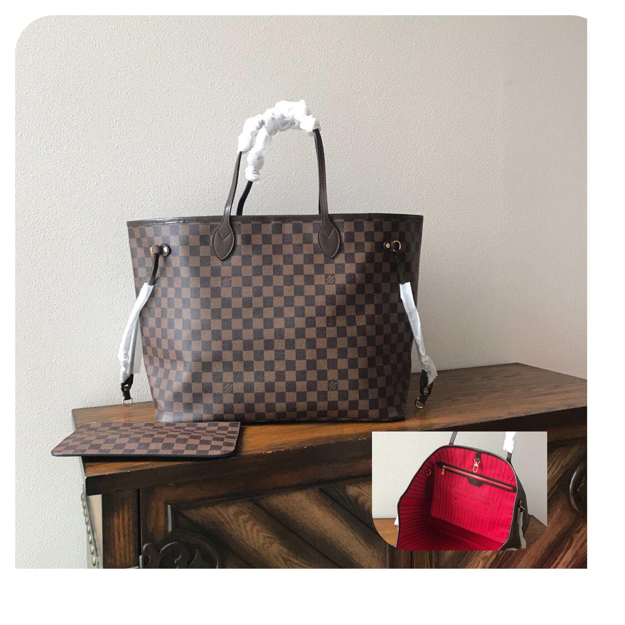 LV Neverfull Mommy shopping GM bag black check powder 40CM m41357