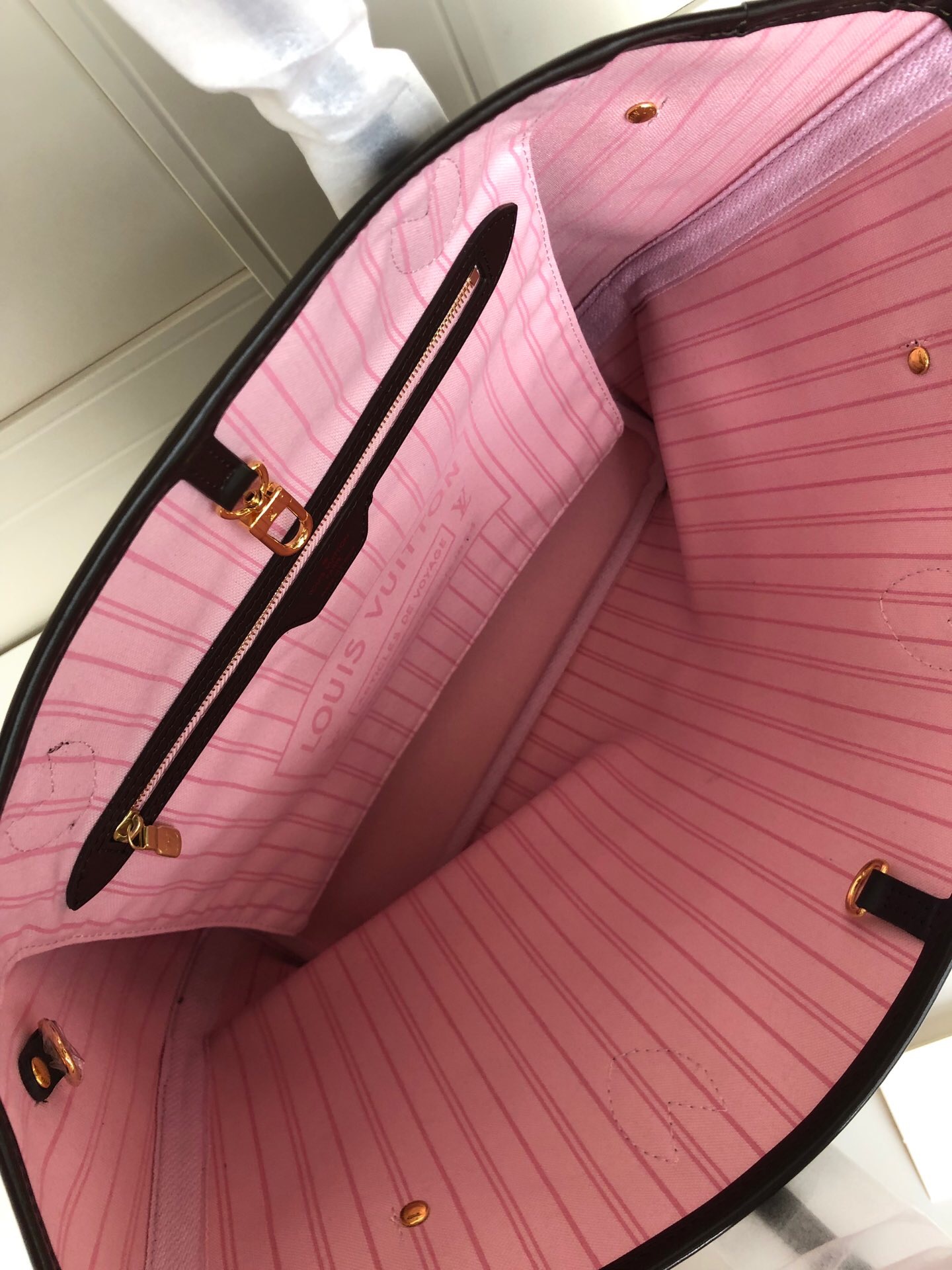 LV Neverfull shopping MM bag black check powder 32CM