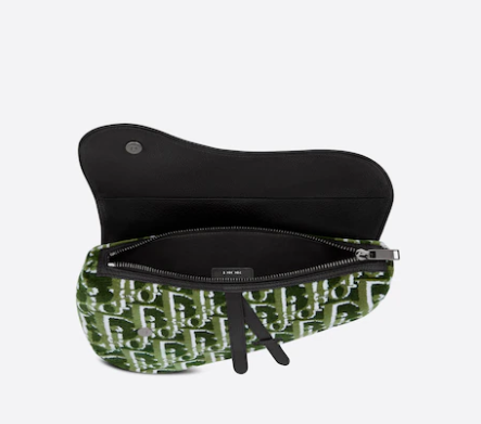 olive D10r oblique tapestry and black grained calfskin saddle bag 26cm