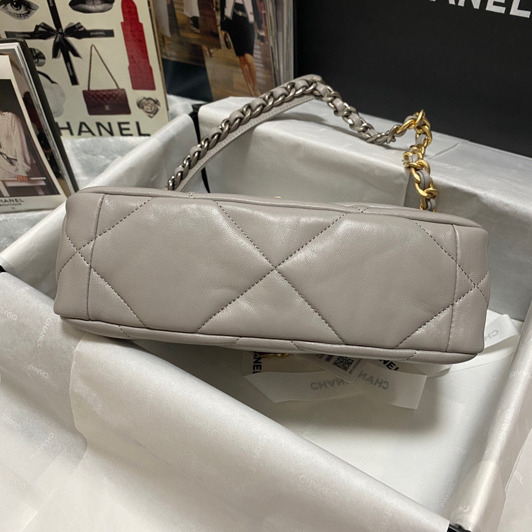 Ch**el 19 calfskin in grey-26×16×9cm