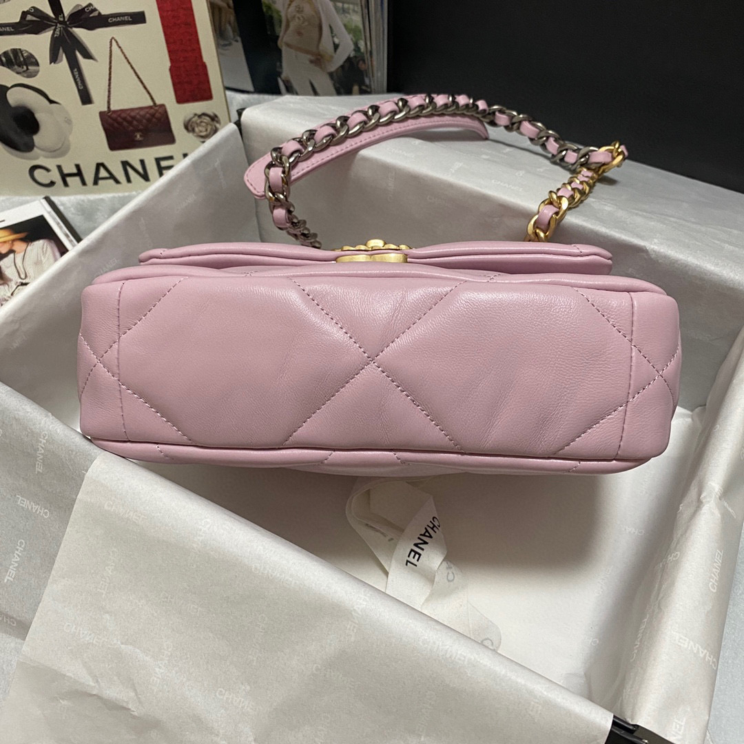 Ch**el 19 handbag calfskin in pink-26×16×9cm