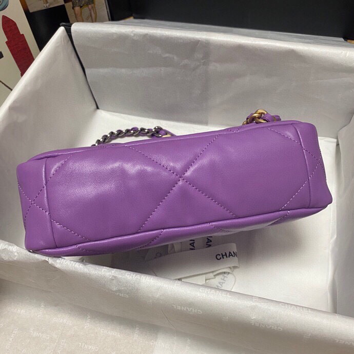 Ch**el 19 calfskin in purple-26×16×9cm