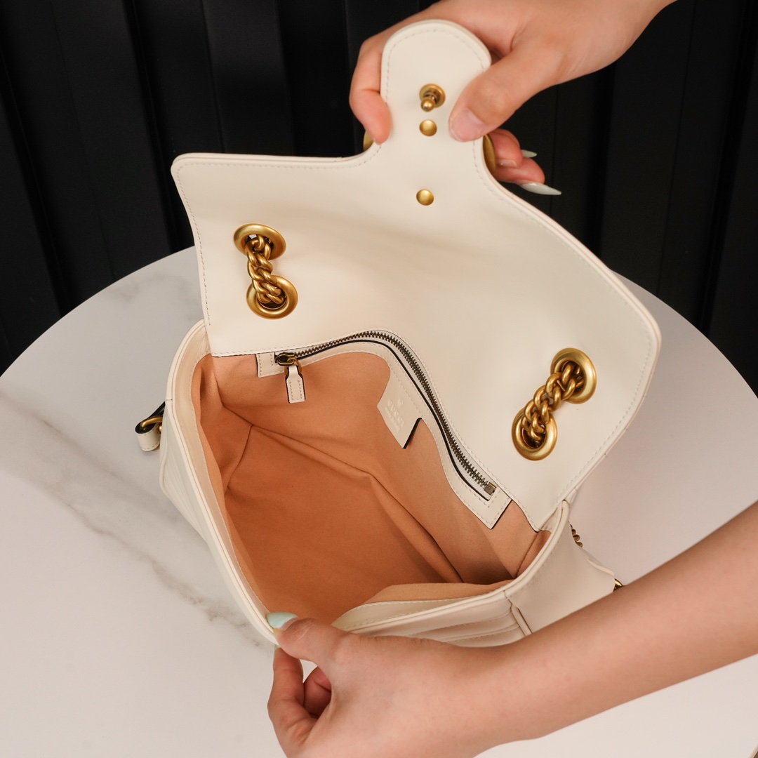 GG Marmont small matelassé shoulder bag White 443497 – 26x15x7cm