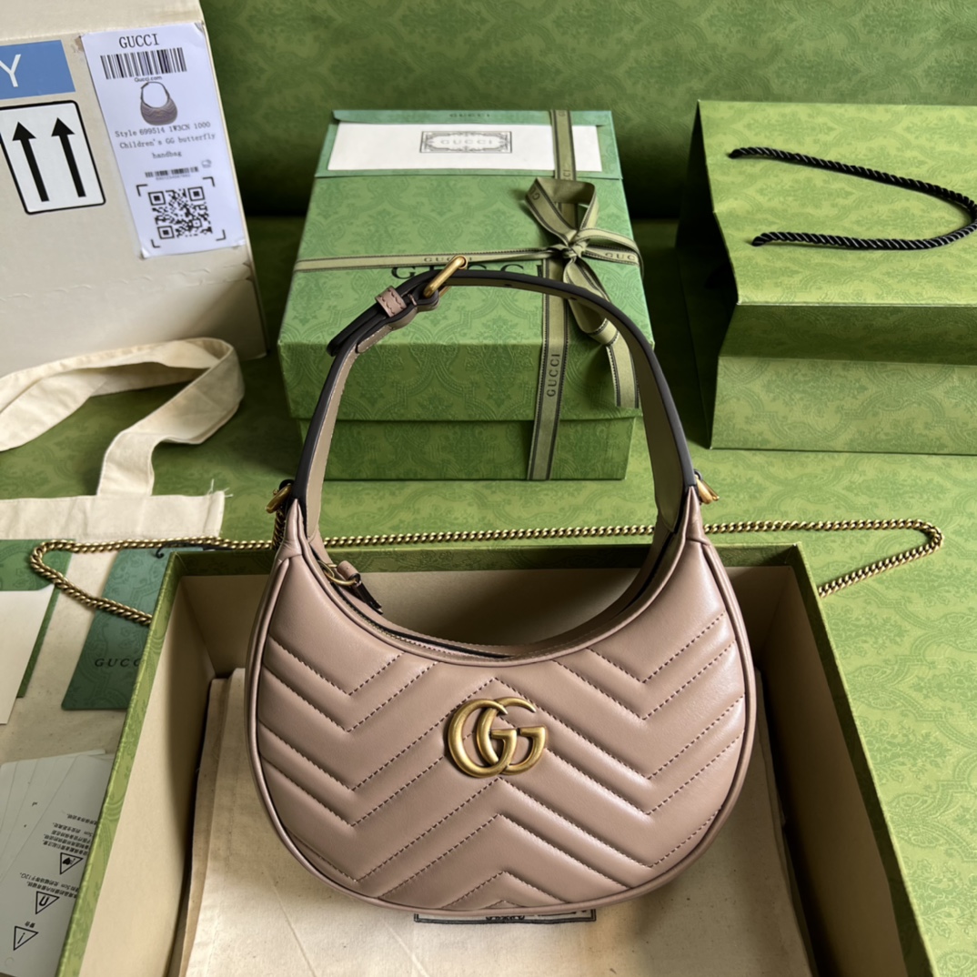 GG Marmont half-moon-shaped mini bag Milk tea color 699514 – 21.5 x 11 x 5cm