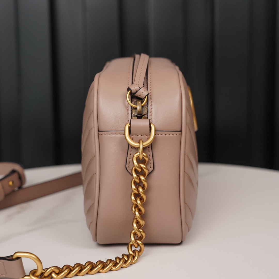 GG Marmont small matelassé shoulder bag (The camera bag) Dusty pink 447632  - 24x13x7cm